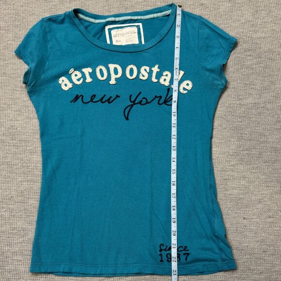 Aeropostale Womens Blue Graphic T-Shirt "New York" Embroidered Logo Medium - Picture 10 of 12